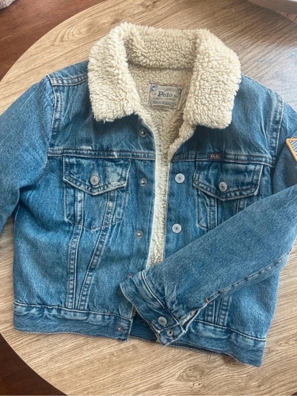 Polo by Ralph Lauren Blue Denim Jacket with Cream Sherpa Collar